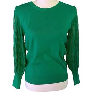 Unanyme Georges Rech Size S Puff Balloon Sleeve Sheer Mesh Green Sweater